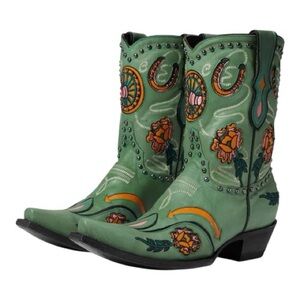 Old Gringo Double D Ranch Wagon Wheels Turquoise Embroidered Western Booties NWT